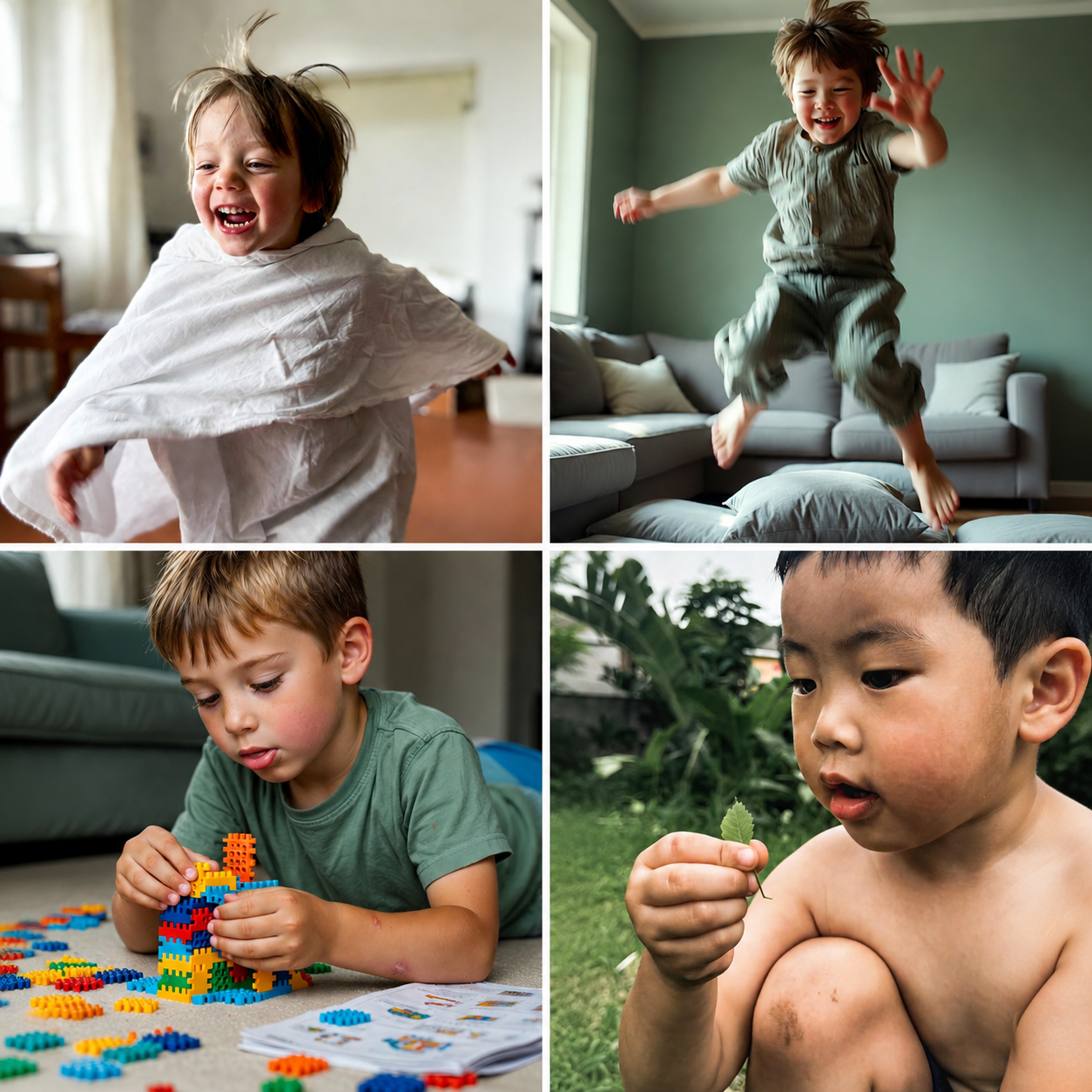 Niños jugando libremente sin pantallas: construyendo, saltando, explorando y conectando